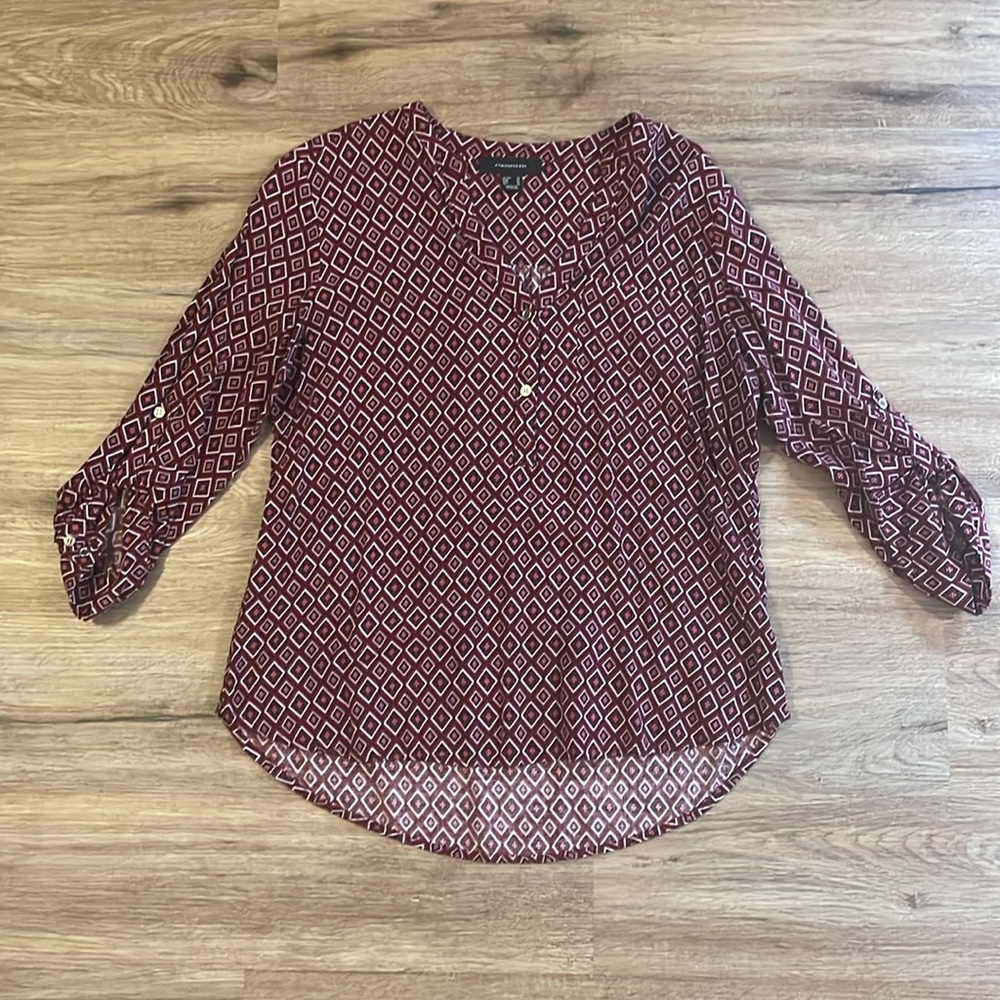 Atmosphere Burgundy Button Down Geometric Shirt